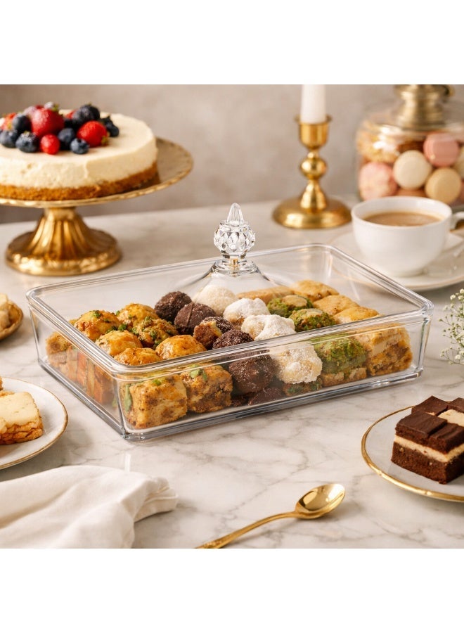 Dania ✨ Clear acrylic serving tray with a luxurious lid – 34×23×7 cm | Elegant display for cakes, desserts, and special occasions 🍰 - Image 1